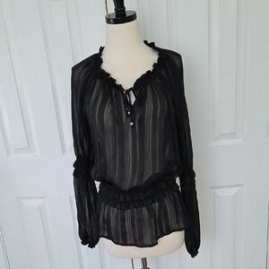 VINTAGE CHIC SPIEGEL SHEER BLACK STRIPED RUFFLE PEASANT PEPLUM BLOUSE 8